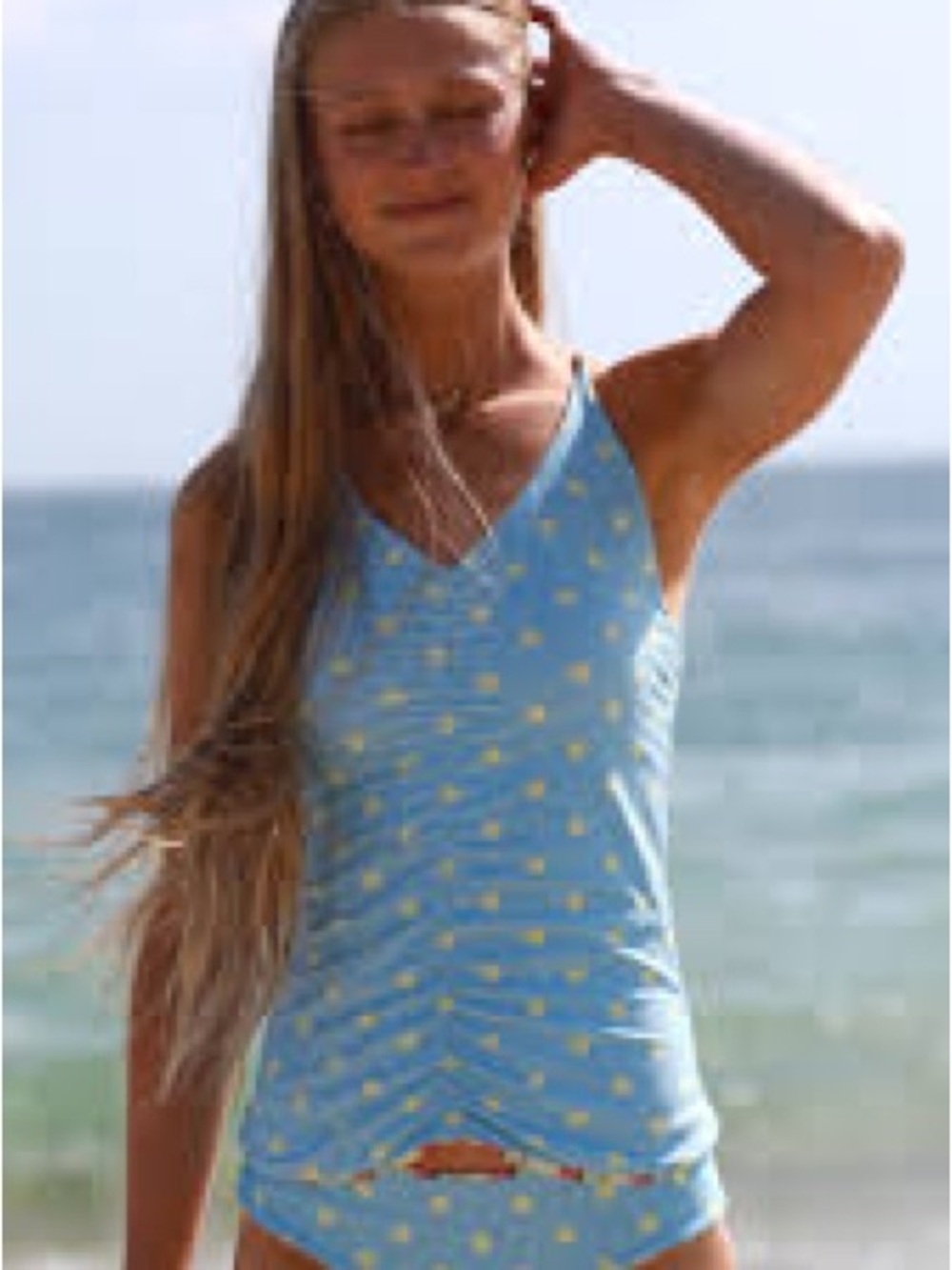 Y2K Reversible Light Blue Polka Dot Tankini Top